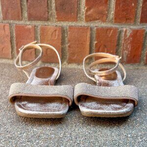 Jewel Badgley Mischka Hadley Flat Sandals with Ankle Strap | Rose Gold